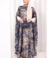 Desenli Şallı Elbise 6076 Lacivert