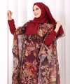 Desenli Şallı Elbise 6076 Mürdüm