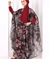 Desenli Şallı Elbise 6076 Siyah
