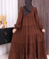 Dubai Katlı Salaş Elbise 6023 Kahverengi