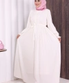 Düğme Detay Elbise 6055 Ekru