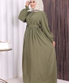 Düğme Detay Elbise 6055 Haki