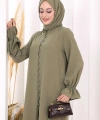 Düğme Detay Tunik Pantolon Takım ŞAL HEDİYELİ! 8023 Haki