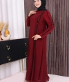 Düğme Detaylı Elbise 3919 Bordo