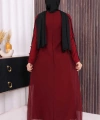 Düğme Detaylı Elbise 3919 Bordo
