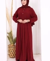 Düğme Detaylı Elbise 6028 Bordo