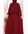 Düğme Detaylı Elbise 6028 Bordo