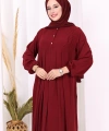 Düğme Detaylı Elbise 6028 Bordo