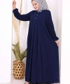 Düğme Detaylı Elbise 6028 Lacivert
