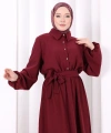 Düğme Detaylı Elbise 6097 Bordo