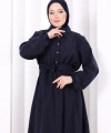 Düğme Detaylı Elbise 6097 Lacivert
