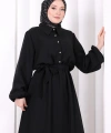 Düğme Detaylı Elbise 6097 Siyah