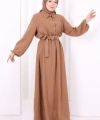 Düğme Detaylı Elbise 6097 Taba