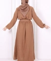 Düğme Detaylı Elbise 6097 Taba
