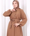Düğme Detaylı Elbise 6097 Taba