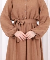 Düğme Detaylı Elbise 6097 Taba