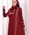 Düğme ve Şerit Detay Elbise Şal Hediye! 6060 Bordo