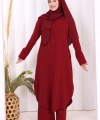 Düğmeli Cepli Tunik ve Pantolon İkili Takım 8682 Bordo