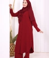 Düğmeli Cepli Tunik ve Pantolon İkili Takım 8682 Bordo