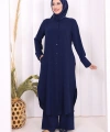 Düğmeli Cepli Tunik ve Pantolon İkili Takım 8682 Lacivert