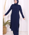 Düğmeli Cepli Tunik ve Pantolon İkili Takım 8682 Lacivert