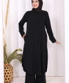 Düğmeli Cepli Tunik ve Pantolon İkili Takım 8682 Siyah