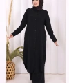 Düğmeli Cepli Tunik ve Pantolon İkili Takım 8682 Siyah