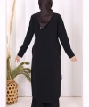 Düğmeli Cepli Tunik ve Pantolon İkili Takım 8682 Siyah