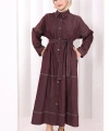 Düğmeli Denim Elbise 7070 Bordo
