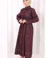 Düğmeli Denim Elbise 7070 Bordo