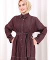 Düğmeli Denim Elbise 7070 Bordo