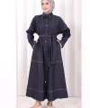 Düğmeli Denim Elbise 7070 Lacivert