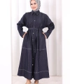 Düğmeli Denim Elbise 7070 Lacivert