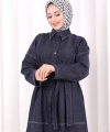 Düğmeli Denim Elbise 7070 Lacivert