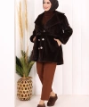 Düğmeli Kaban 70059 Kahverengi