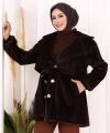 Düğmeli Kaban 70059 Kahverengi
