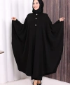 Düğmeli Kapşonlu Triko Panço 18342 Siyah