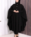 Düğmeli Kapşonlu Triko Panço 18342 Siyah