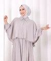 Düğmeli Pelerinli Elbise 6080 Gri