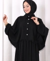Düğmeli Pelerinli Elbise 6080 Siyah