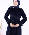 Düğmeli Uzun Kaban 70033 Lacivert