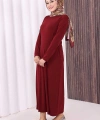 Düz Bisklet Yaka Uzun Kol İç Sandy Elbise 3202 Bordo