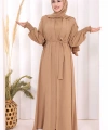 Elbiseli Abaya Takım ŞAL HEDİYE  3883 Vizon