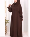 Eşarplı Elbise 6059 Kahverengi