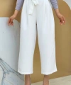 Fermuarlı Bel Bağcıklı Pantolon 0174 Ekru