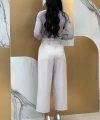 Fermuarlı Bel Bağcıklı Pantolon 0174 Gri