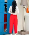 Fermuarlı Bel Bağcıklı Pantolon 0174 Kırmızı