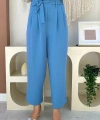 Fermuarlı Bel Bağcıklı Pantolon 0174 Mavi