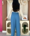 Fermuarlı Bel Bağcıklı Pantolon 0174 Mavi