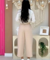 Fermuarlı Bel Bağcıklı Pantolon 0174 Taş